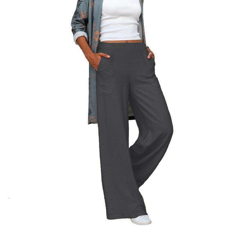 2024 autumn/winter oversized women's draped casual pants, solid color elastic waist loose wide leg pants