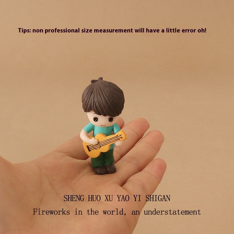 Mini Girl and Guitar Boy Micro Landscape Scene Plastic Crafts Home Decor Desktop Small Ornament