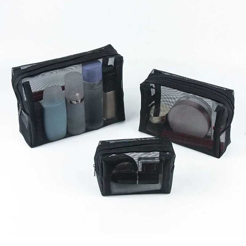 1 piece of transparent mesh zipper makeup bag a must-have organizer for women fashionable small black makeup bag makeup bag W240905