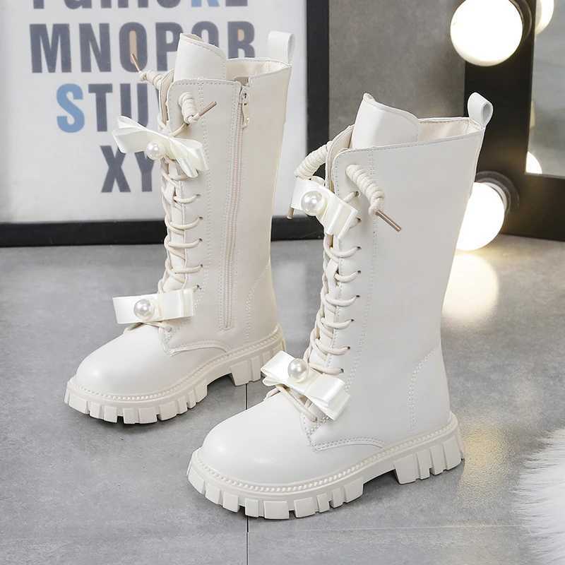 Winter Long Boots For Girls Luxury Pearl Bow Teenager Girls Fashion Boots Faux Fur Thick Warm Cotton Snow Boots For Girls M240906