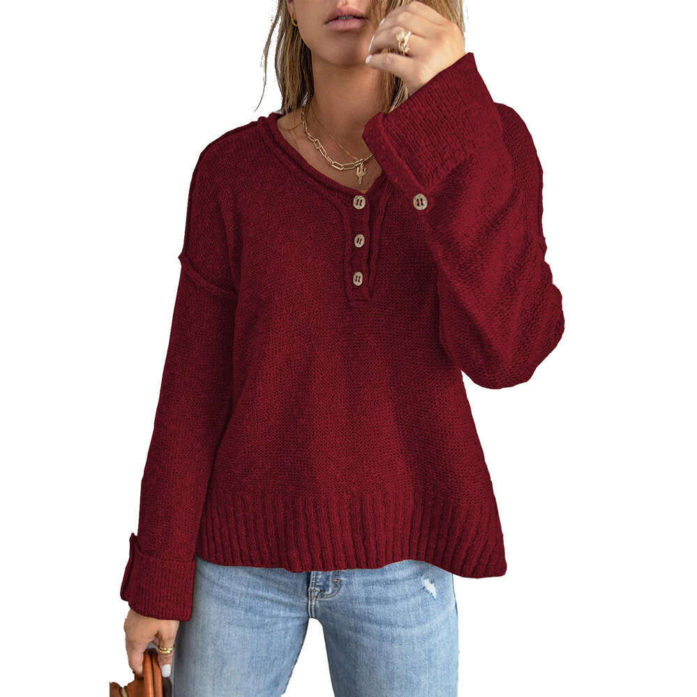 Women's 2024 Autumn/Winter Fashion New Loose Button Knitted Shoulder Sweater