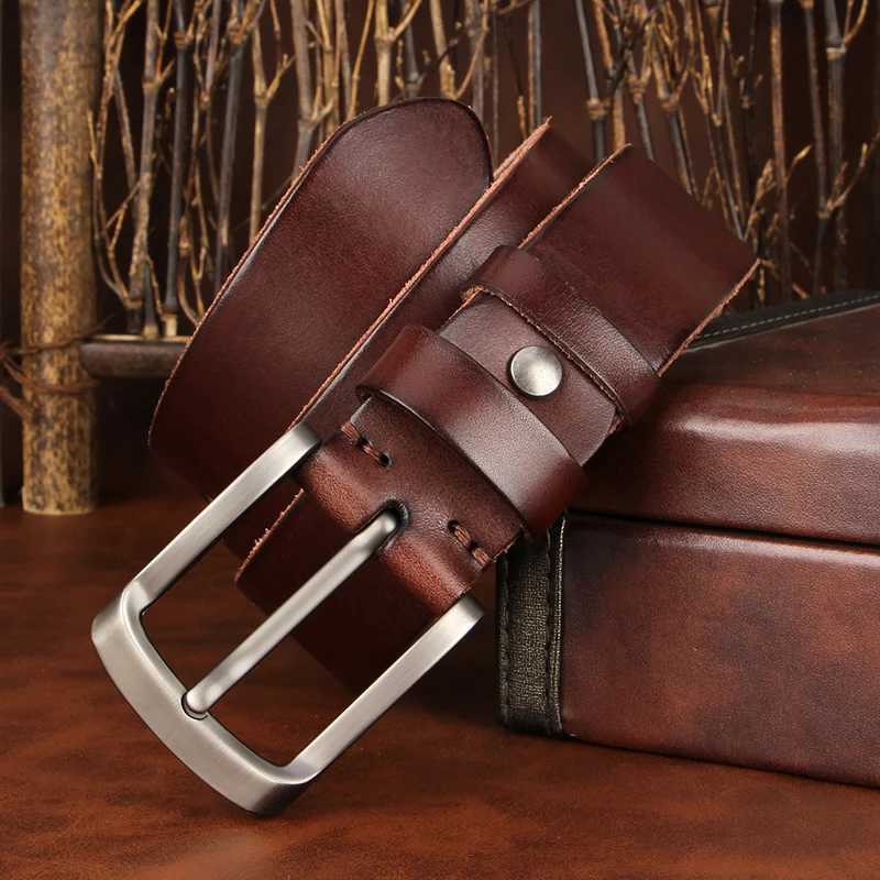 3.8CM genuine denim leather belt mens belt mens belt retro pin buckle Ceinture heavy-duty work belt W240905