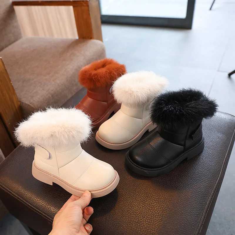 Winter Warm Snow Boots Toddler Fashion Soft Leather Waterproof Shoes Girls Cute Rabbit Fur Ankle Boots Botas Femininas Infantil M240906