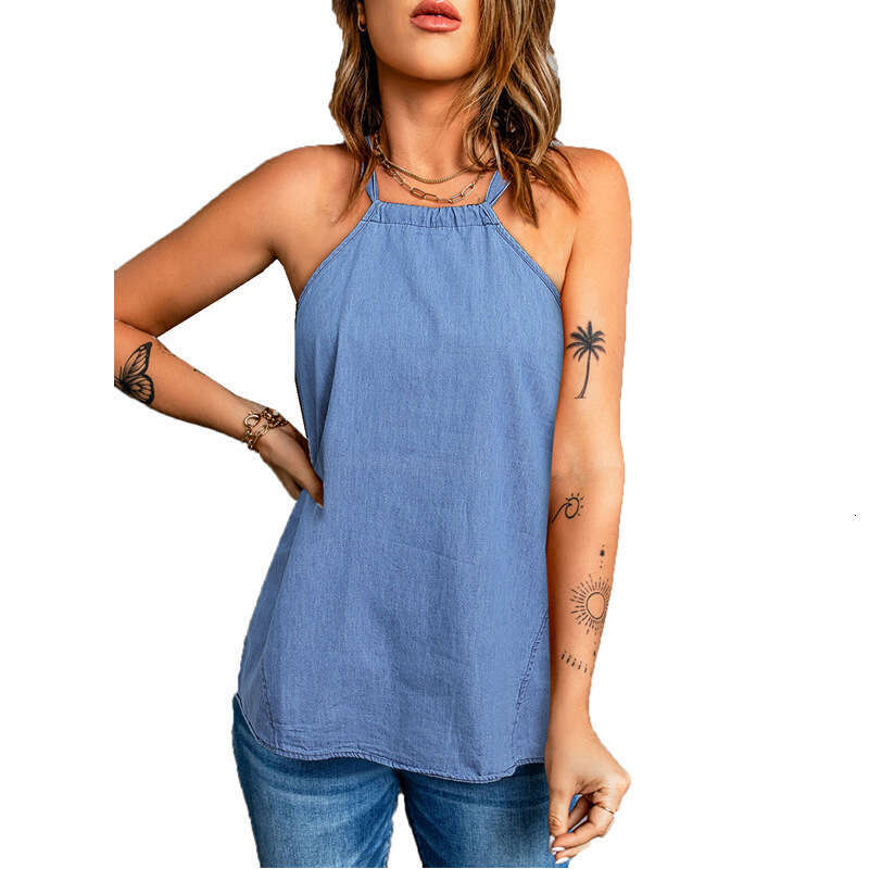2024 Summer Casual Strap New Solid Color Hanging Neck Loose Bottom Women's Small Tank Top
