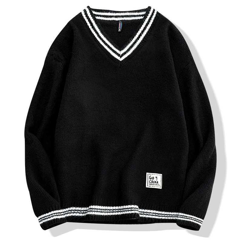 Korean Popular Clothes Men Sweaters Solid Color V-neck Long sleeve Knitted Male Pullover Winter Fashion Warm Sweaters for Men Y240906