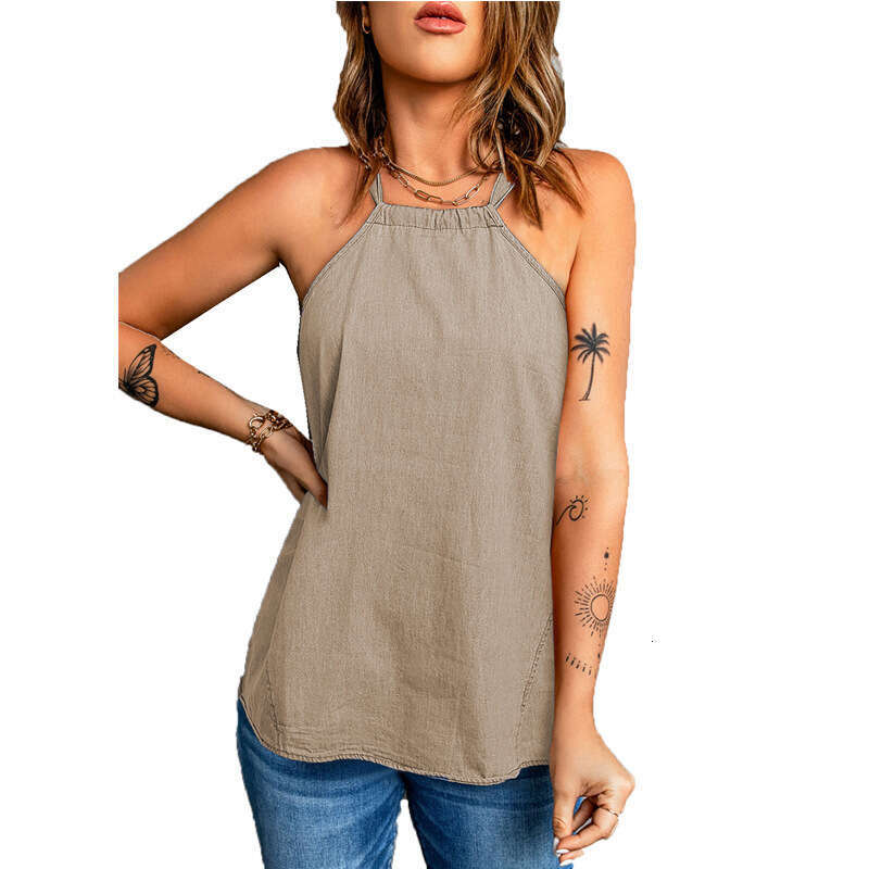 2024 Summer Casual Strap New Solid Color Hanging Neck Loose Bottom Women's Small Tank Top