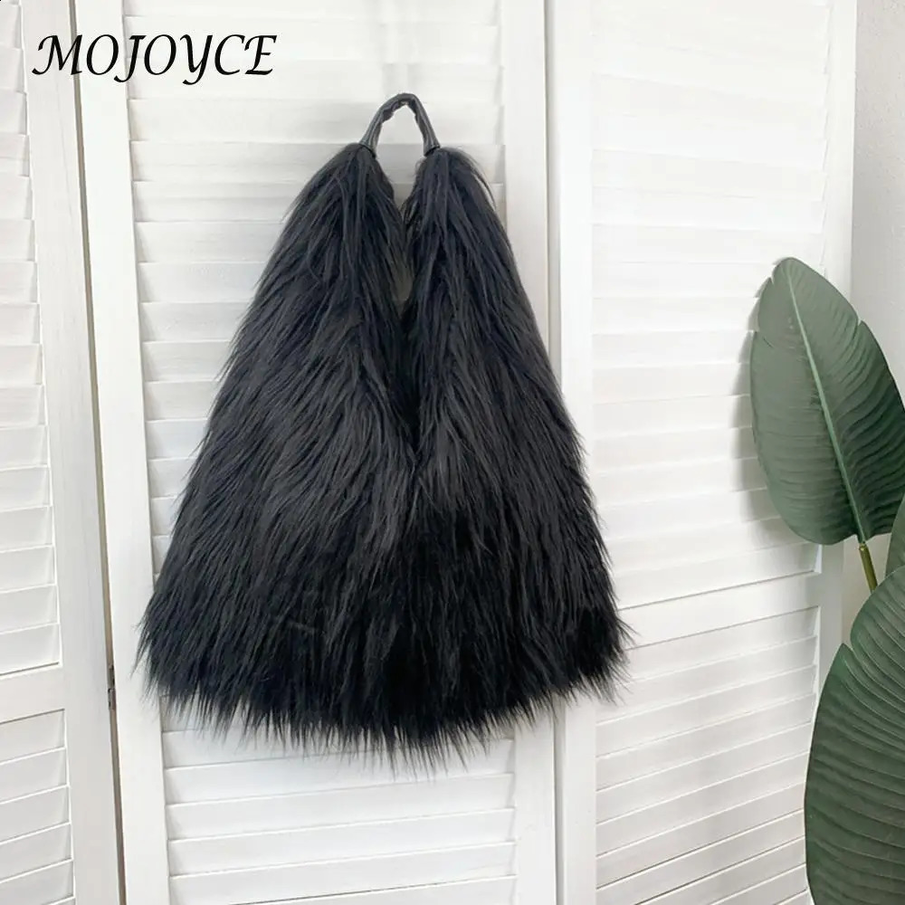 Womens fluffy shoulder bag buckle artificial fur handbag casual plush Versatile large capacity autumn and winter soft 240906