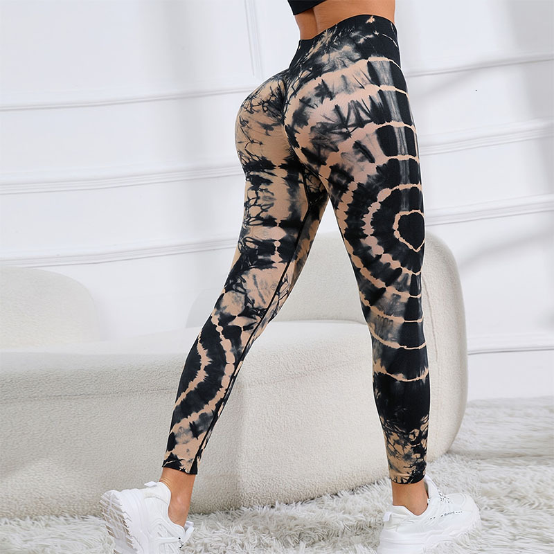 Seamless peach buttocks, high waist, buttocks lifting, tie dyed yoga tight pants, quick drying sports, running, fitness clothes for women