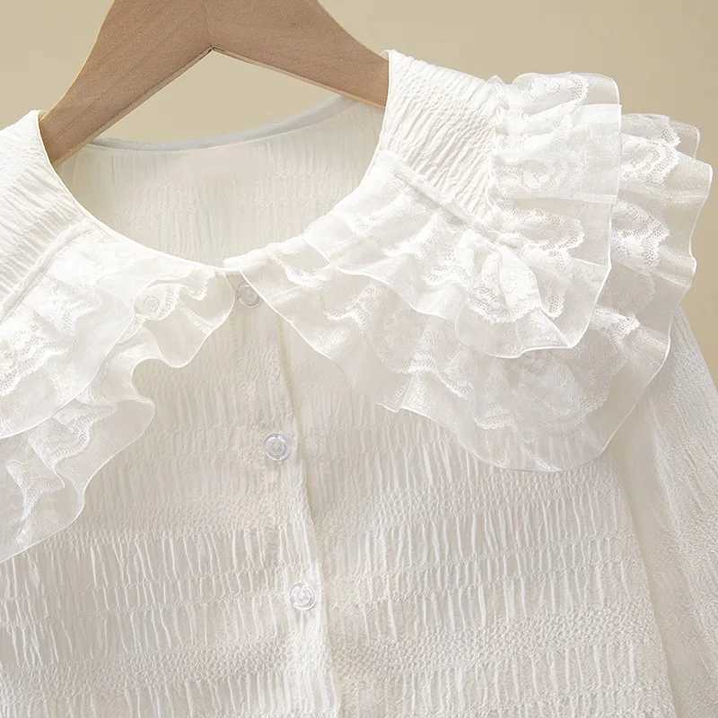 Autumn Children Clothes Girls Ruffles Lace Blouse White Long Sleeve School Uniform Girl Shirt Kids Shirts 6 8 10 12 14 Years Y240906