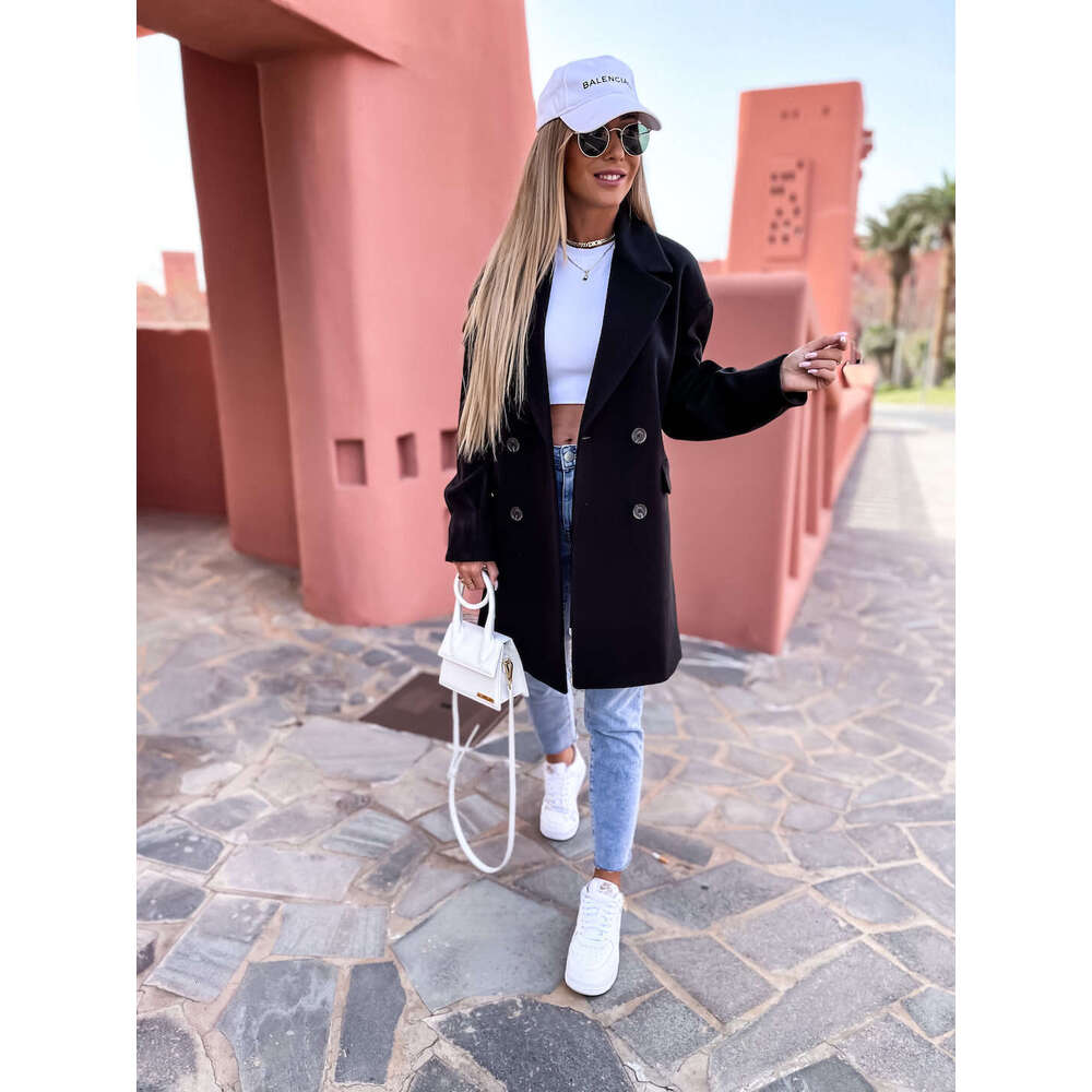 2024 Women's Double breasted Suit Collar Fashion Woolen Coat Autumn and Winter New Outside