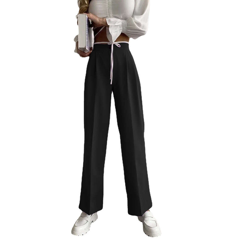 2024 Summer Women's New Solid Color Suit Elastic Waist Casual Pants