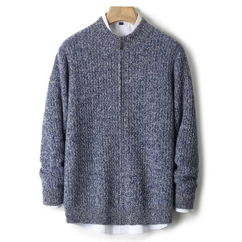 Autumn And Winter New Best-Selling 100% Wool Cardigan Men Stand Collar Long Sleeve Business Casual Warm Coat Zipper Sweater. Y240906