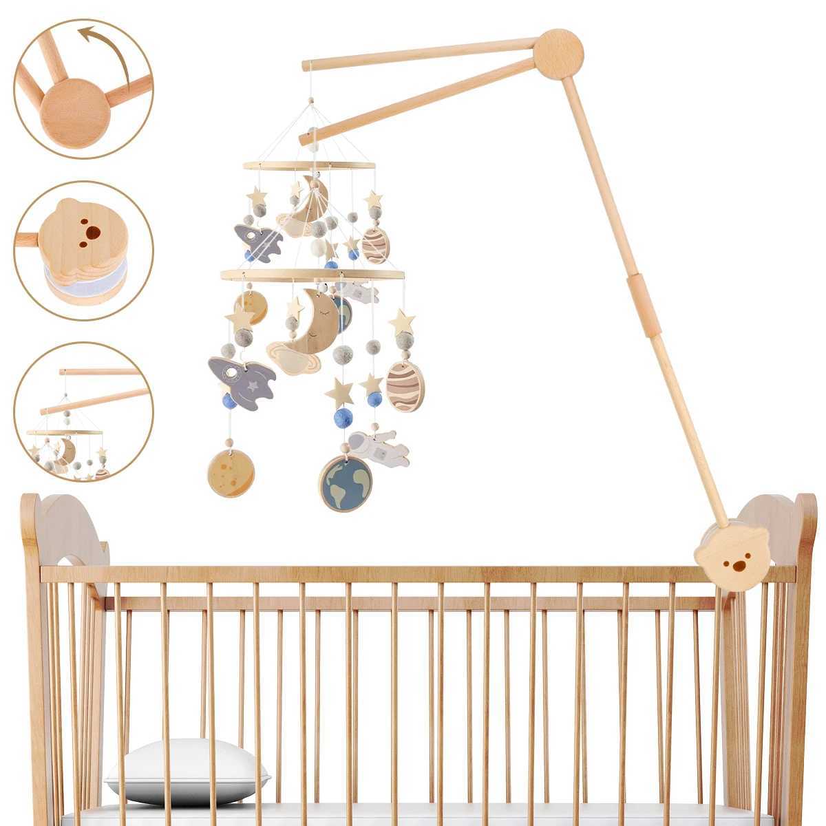 Baby Bell Toy Bracket 0-12 Months Bed Bell Hanger Wooden Mobile Baby Bedside Table Mobile Arm Indoor Decoration Hanger W240815