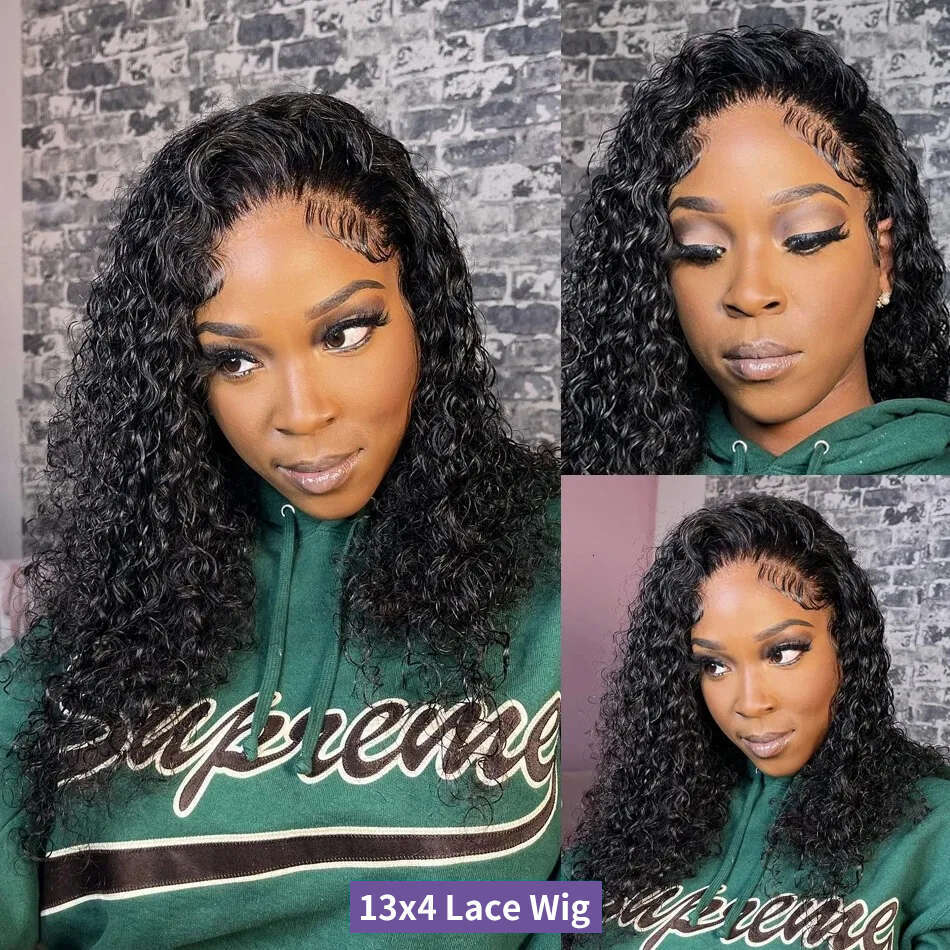 150% 180% HD 13X4 Human Hair Wigs Water Wave Lace Frontal Wig Bob Short Deep Curly Pre Plucked