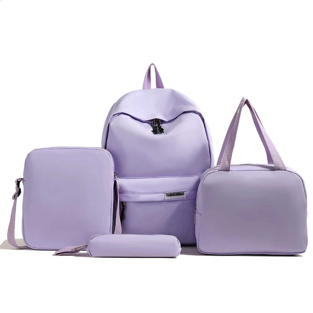 4pcs Backpack Set Junior Student Large Capacity Solid Color Lunch Bag Waterproof Fashion Cross 240906