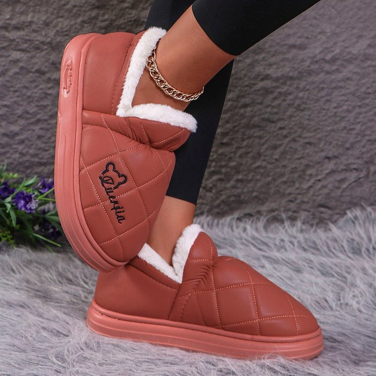 Bag with cotton slippers PU waterproof autumn and winter women's non-slip warm thick bottom lovers home indoor and outdoor men's cotton shoe
