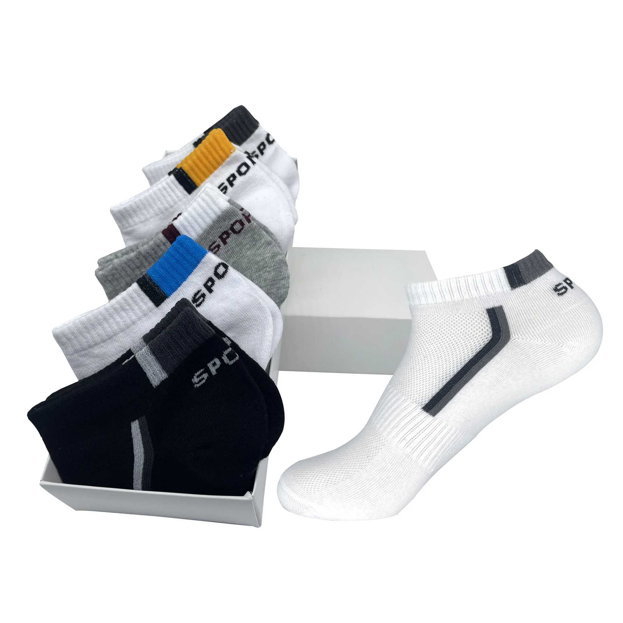 5 pairs of high-quality mens ankle socks breathable cotton sports socks mesh casual sports summer thin cut Plus size 45 46 47 W240905