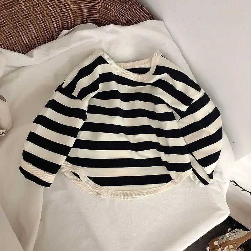 Autumn Kids Striped Long Sleeves T-shirt Toddler Girl Loose Bottoming Shirt Boy Baby Casual Tops Fashion Children Cotton Tees Y240906