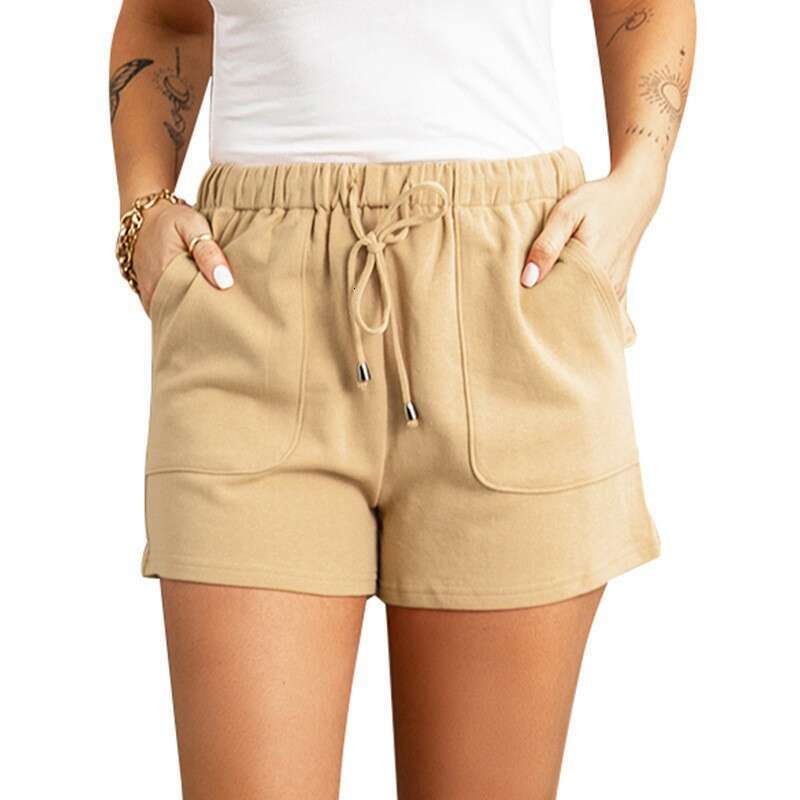 Women's summer solid color new high waisted straight leg drawstring loose casual shorts for women