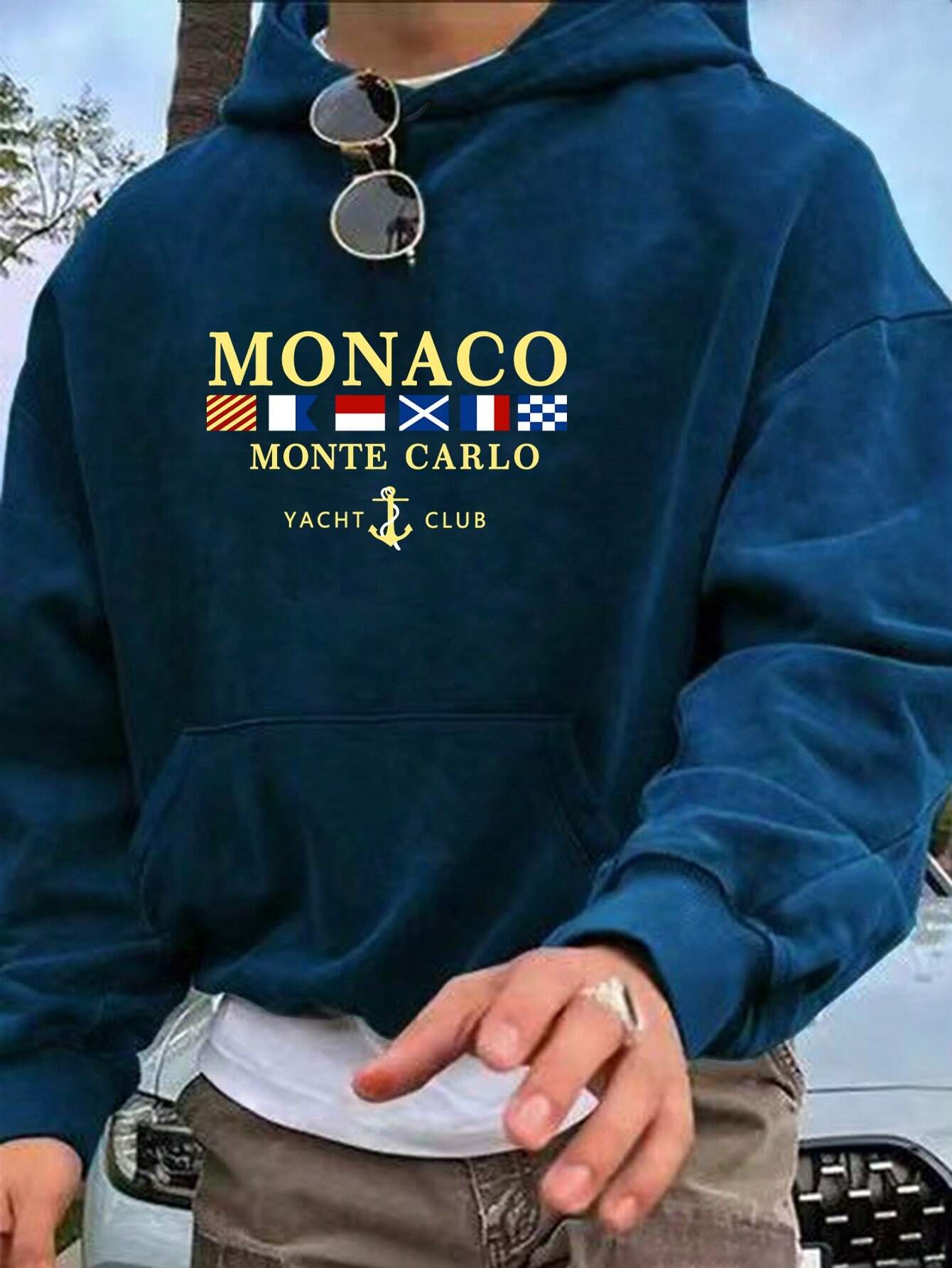 Men's Simple Letter Embroidered Pocket Hoodie, Casual Daily Wear