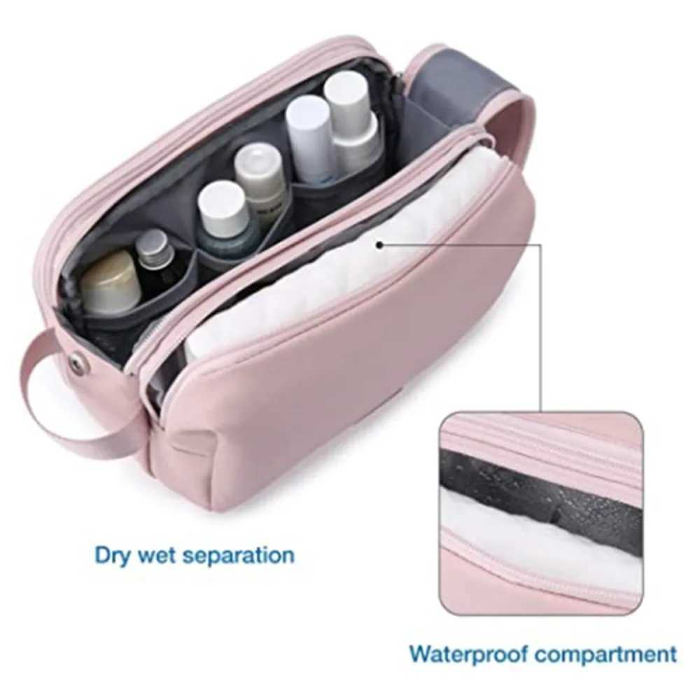 Fashionable waterproof travel toilet bag with dry wet separation large capacity lightweight womens cosmetics makeup bag handbag W250109