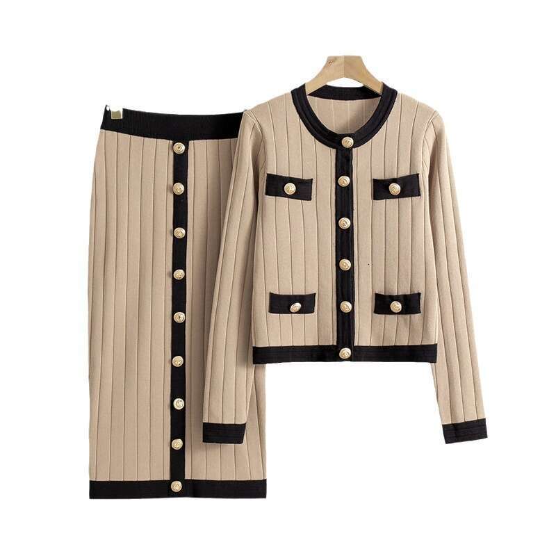 French temperament socialite haute couture set half skirt knitted cardigan two-piece dress womens spring and autumn