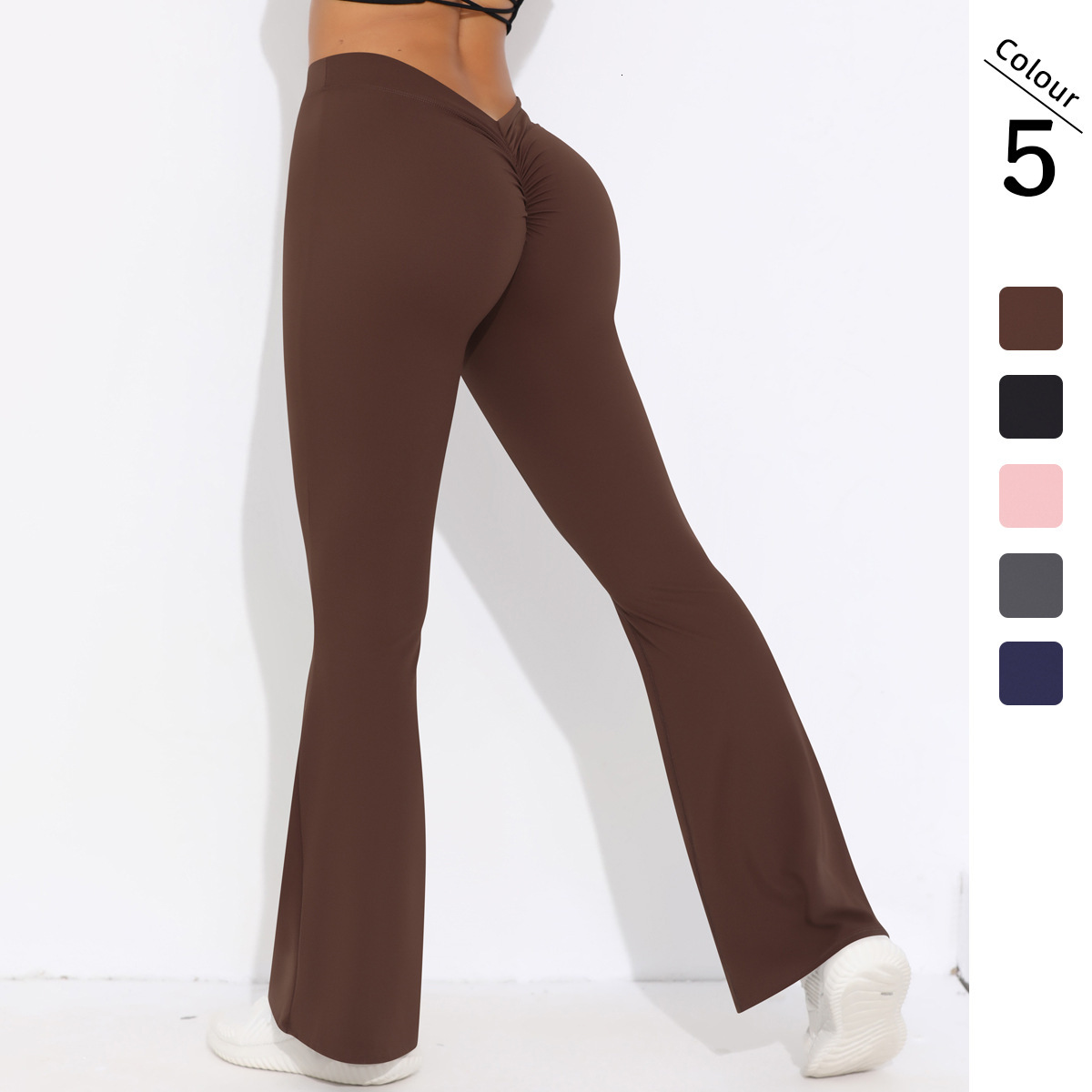 New solid color brushed V-waist high waist lifting buttocks loose casual wide leg cropped pants for running, fitness, yoga, and leggings