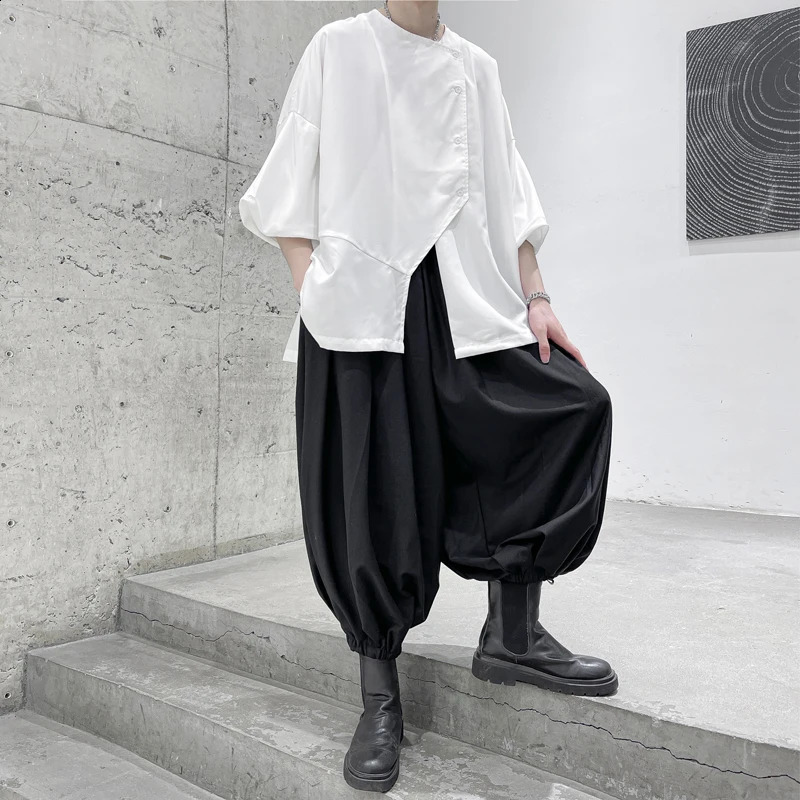 Mens casual pants high street elastic waist harem mens black plus size 6XL wide leg Blumer Trouser Streetwear 240905