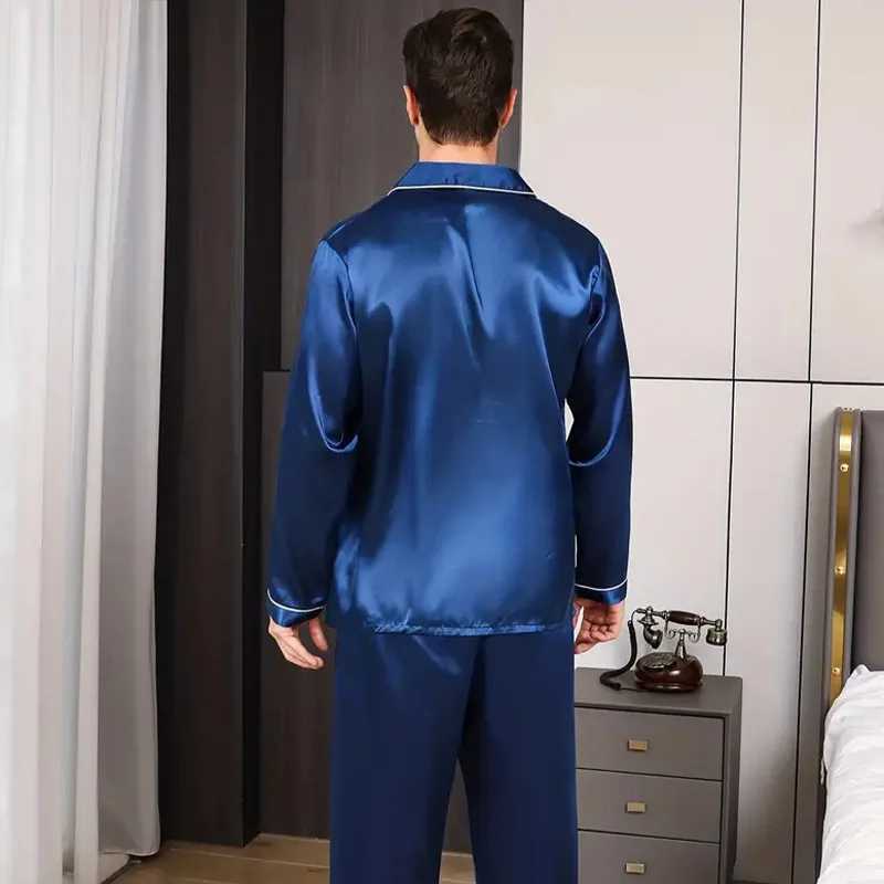 Spring Autumn Mens Pajama Sleep Set Long Sleeve Shirt pant Pijamas Suit Loose Casual Ice Silk Trouser Suits Homewear Loungewear Y240906