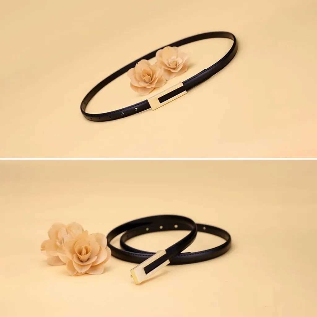Korean Fashion PU Leather Thin Belt Womens Metal Accessories Basic Casual Pornography Adjustable Fashion Belt W240905