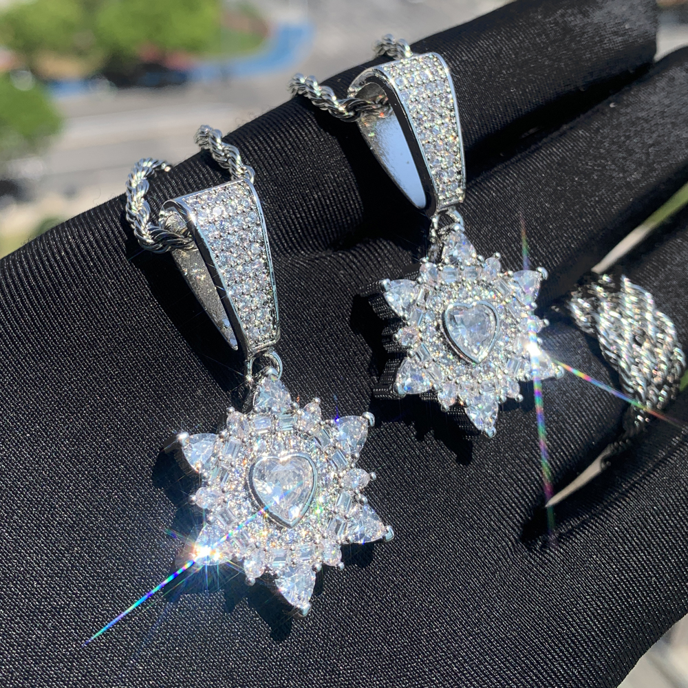 Bg 5A CZ Iced Out Strar Heart Pendant Necklace Micro Paved Cubic Zirconia Fashion Lover for Men Women Hip Hop Jewelry
