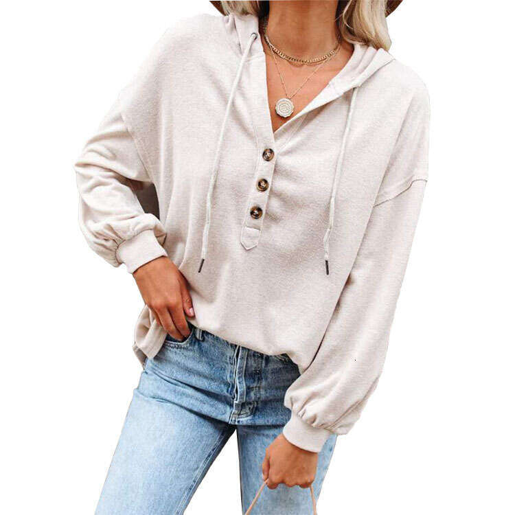 Spring 2024 New Women's Button Open Casual Loose Solid Color Hoodie