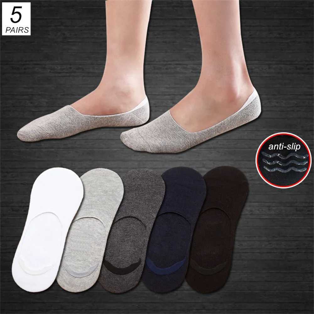 5 pairs of Happy Sports Mens Cotton Boat Socks Solid Color Anti slip Silicone Invisible No Display Womens Ankle Socks W240905