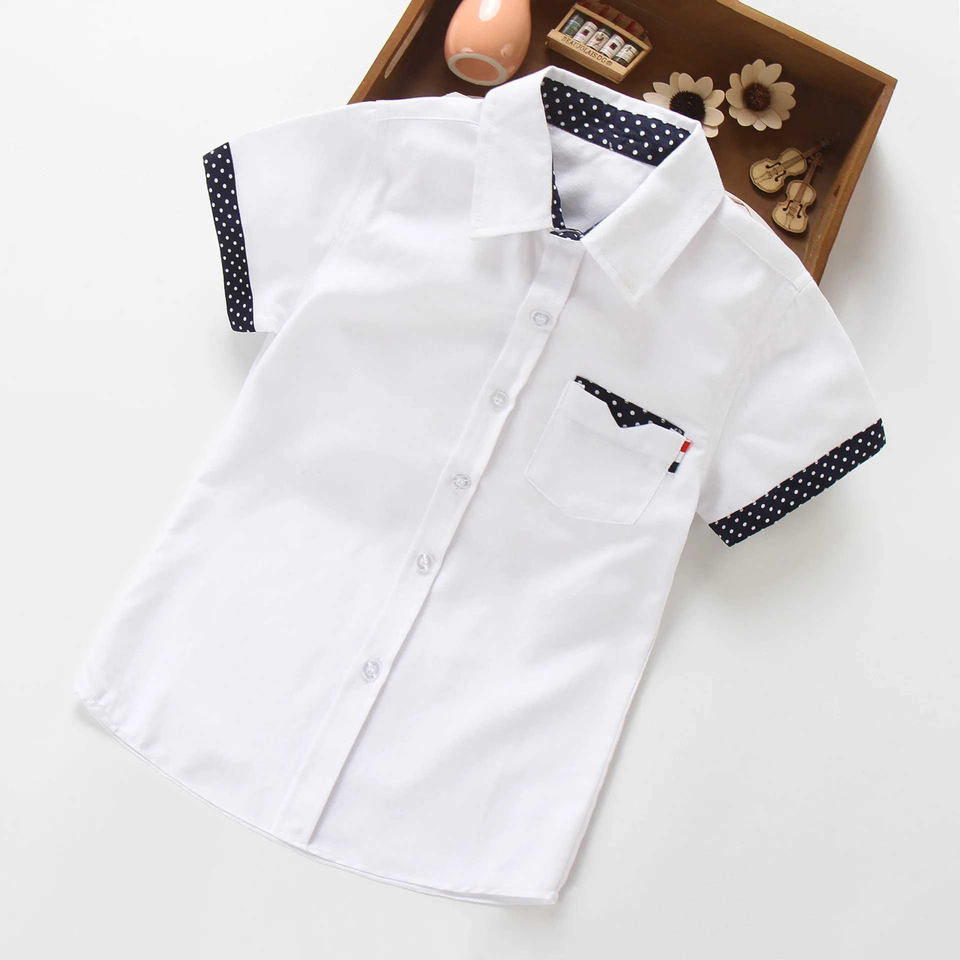 Boys Hot Sale Shirts Children Fashion Solid Cotton Short-sleeved Boys Shirts For 2-14Age kids Blouses clothes Baby Shirts Tops Y240906