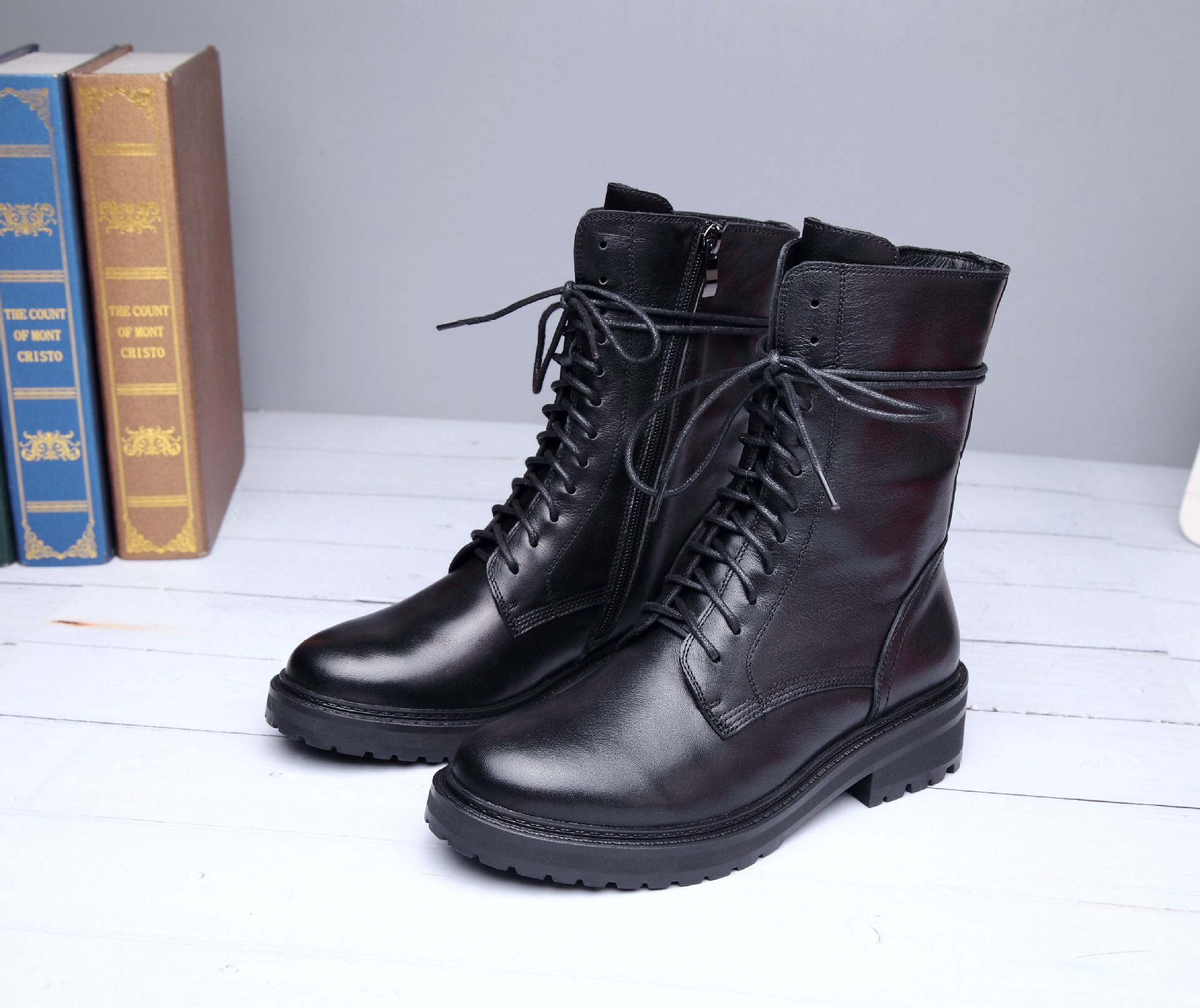 Genuine leather Martin boots women short boots children's shoes high gang thick bottom mid-calf biker boots knight boots women