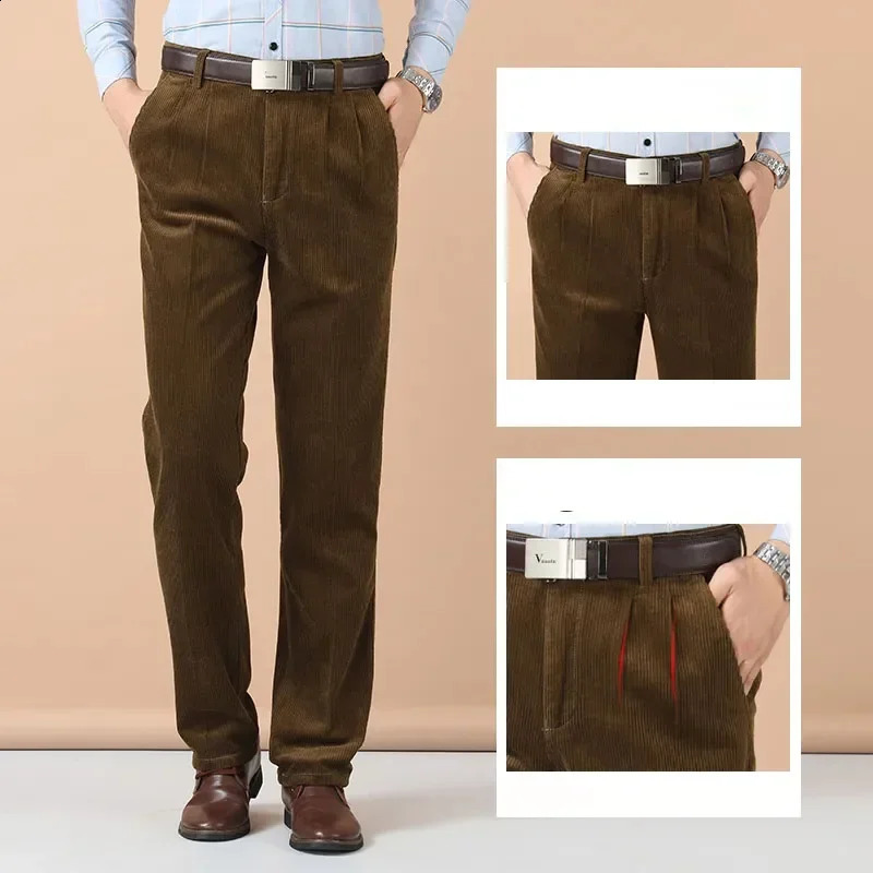 Corduroy comfortable cotton mens straight casual pants slim fit clothing classic Trouser for autumn and winter of 240905