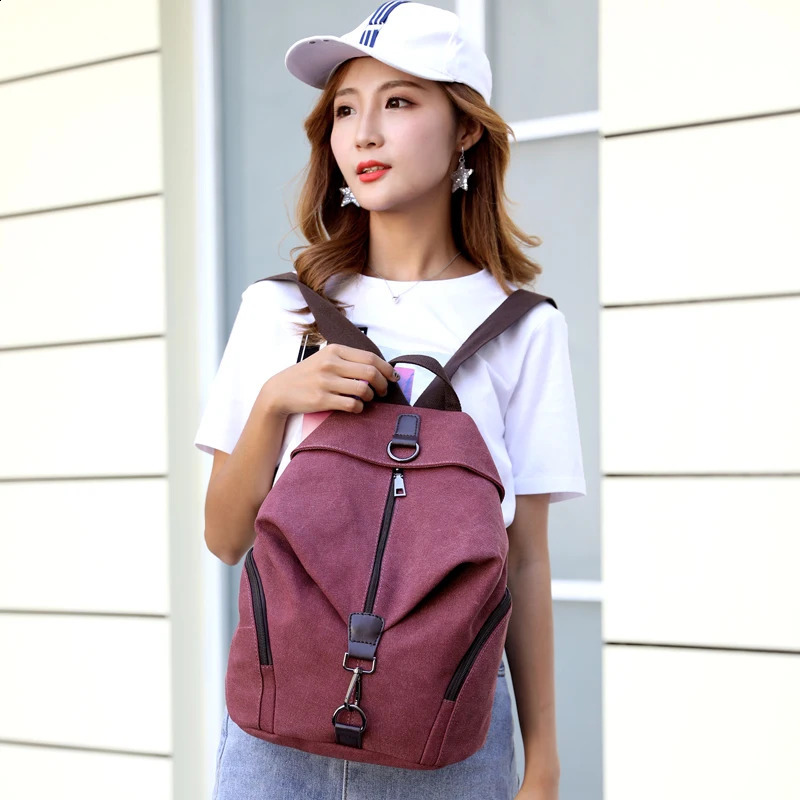 Fashionable canvas womens multifunctional casual backpack suitable for teenagers and girls summer large capacity shoulder bag 240906