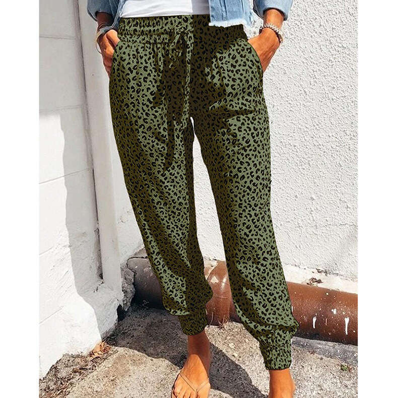 2024 Summer New Women's Legged Loose Leopard Print Strap Casual Pants
