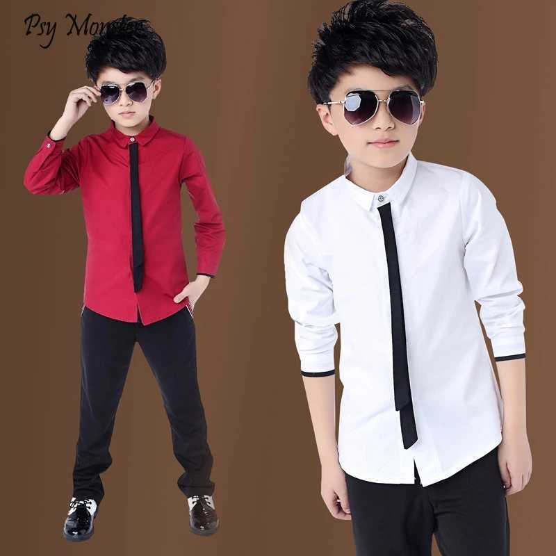 New Spring Autumn Winter Childrens Korean Shirt Big Kids Long-sleeved Shirt Boys Plus Velvet Thickening White Shirt Y240906