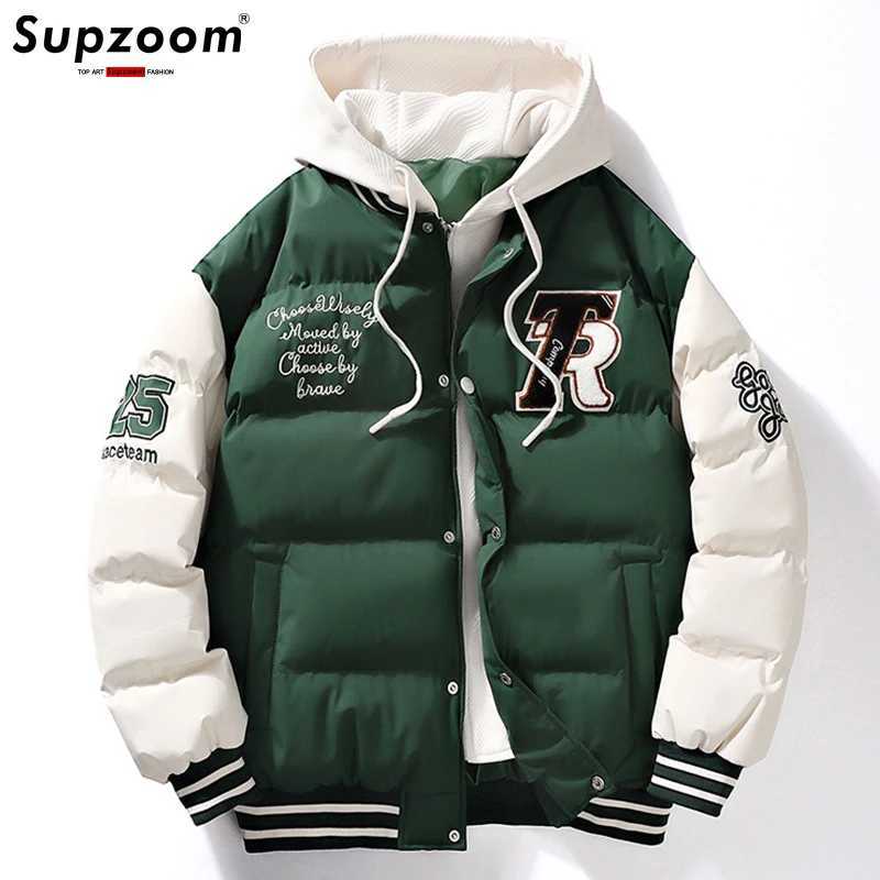 Supzoom New Arrival Casual Embroidery Mens Winter Trendy Fake Two-piece Hooded Bread Suit Couple Cotton-padded Jackets And Coats M240906