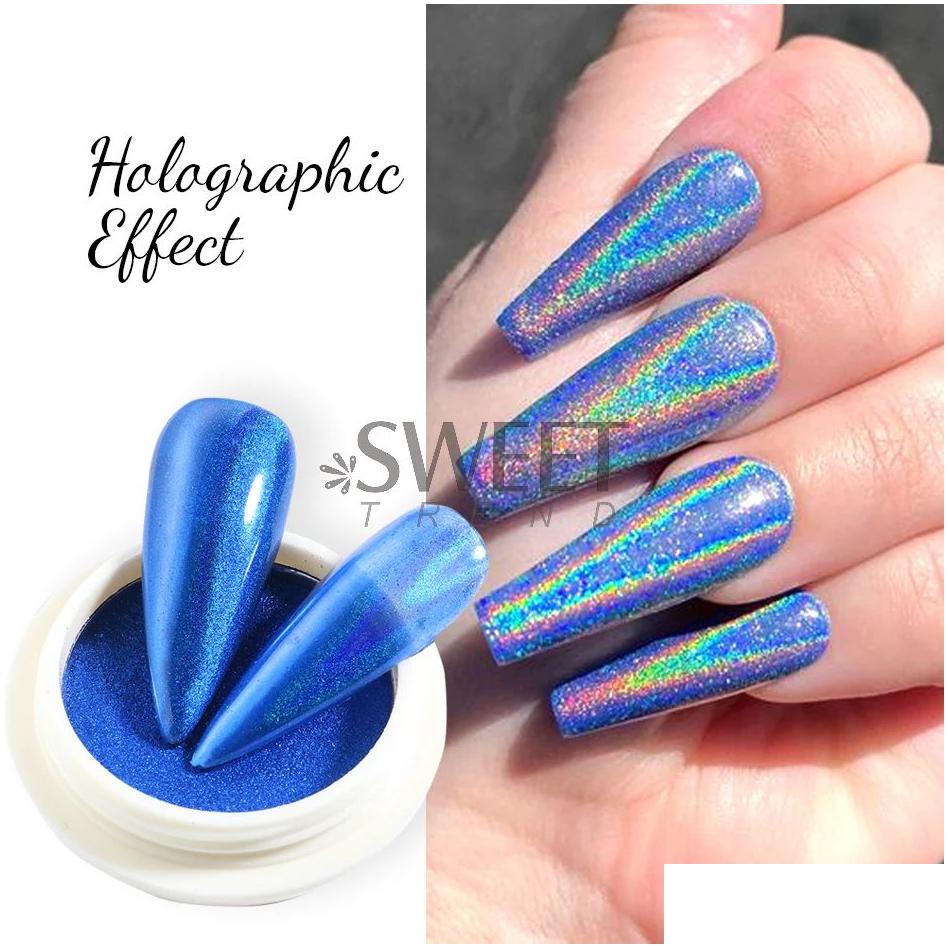 Dryers Holographic Chrome Solid Nails Powder Laser Metallic Glitter Rubbing Dust Sier Blue Pigment Iridescent Accessories Decoratio Otjo6