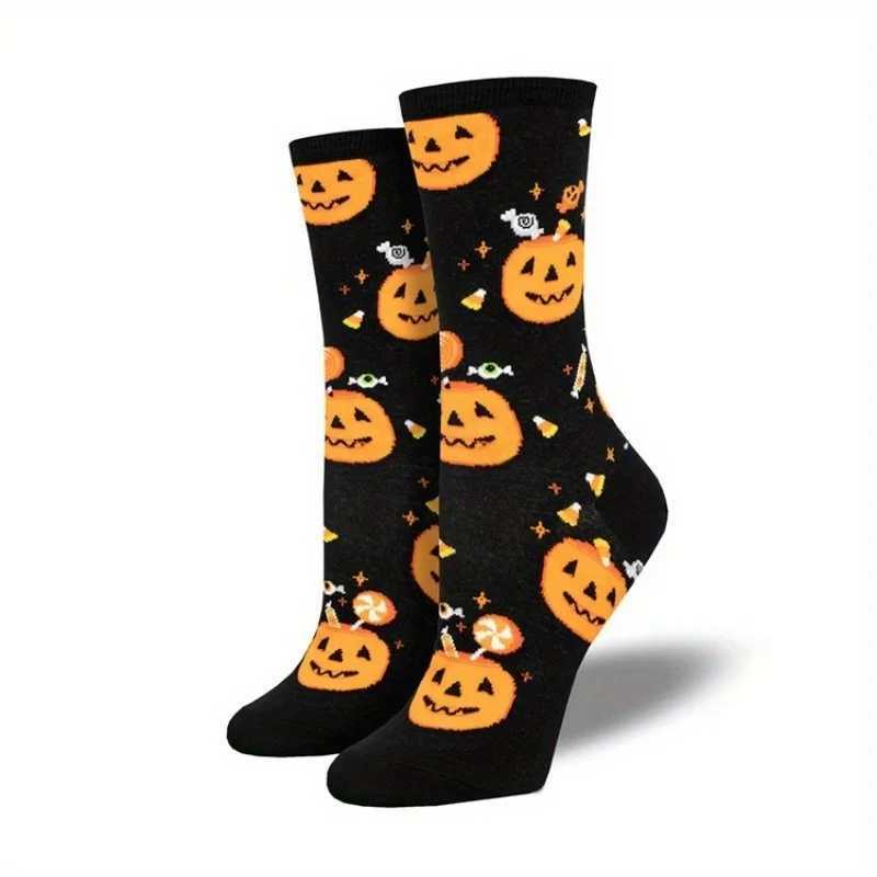 1 pair new Halloween creative funny pumpkin Jacquard socks for men and women lovers socks. Y240906