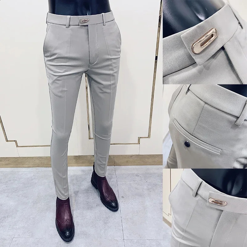 Men Suit Pants 2024 Spring Dress Pantalone Hombre Stretch Slim Formal Trousers Masculina Solid Casual Clothing 240906 - view 3