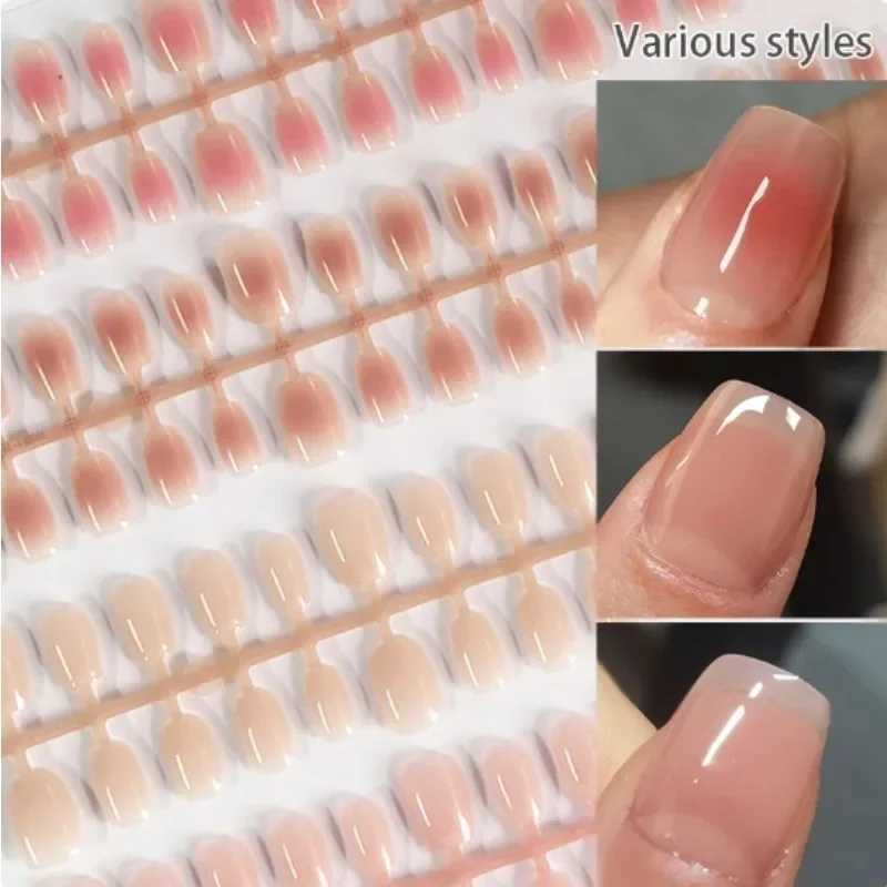 30 pieces of S+M size ballet gradient style short ergonomic contracting naked fake nails wearing complete nail coverings on the nails W240905