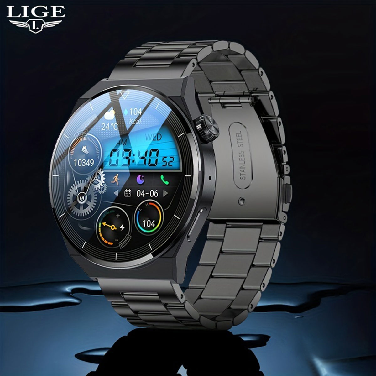 LIGE Fashion New Smart Waterproof Step and Heart Rate Monitoring Bluetooth Call Intelligent Reminder Multi functional Sports Watch free shipping