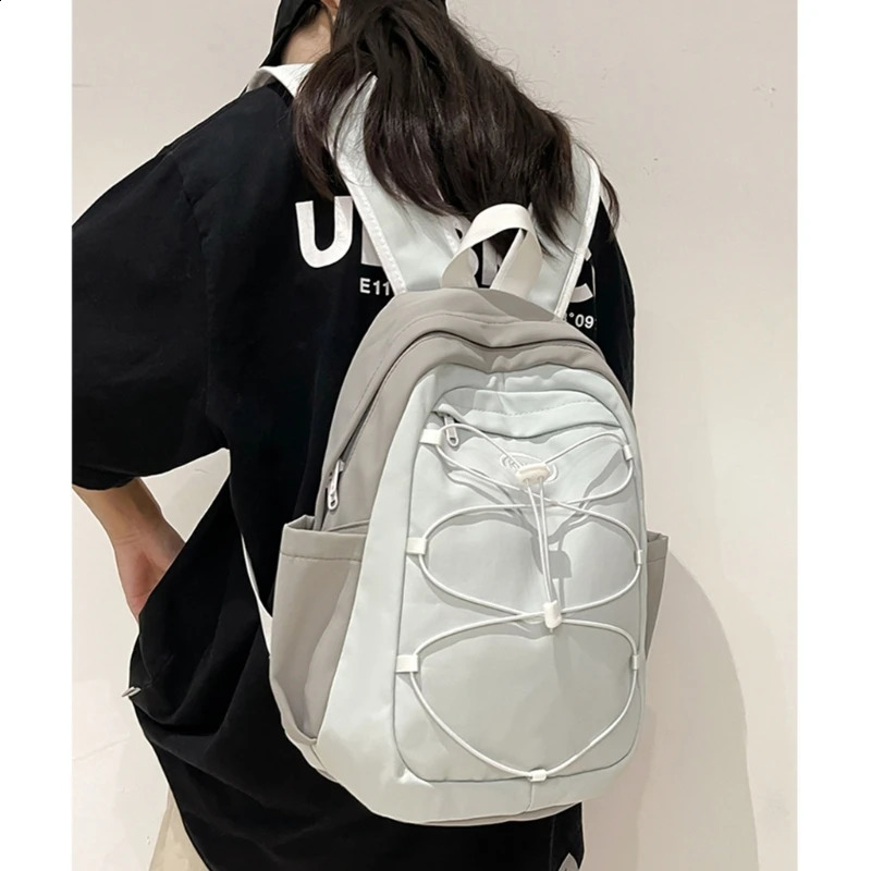 Contrast Color Zippers Womens Backpack Large Capacity School Bag Youth Leisure Travel with Bungee Rope 240906