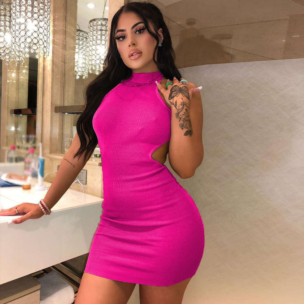 2023 Spring/Summer Autumn/Winter Women's New High Neck Hollow Wrapped Chest, Exposed Back, Middle Waist Bag, Hip Sexy Dress