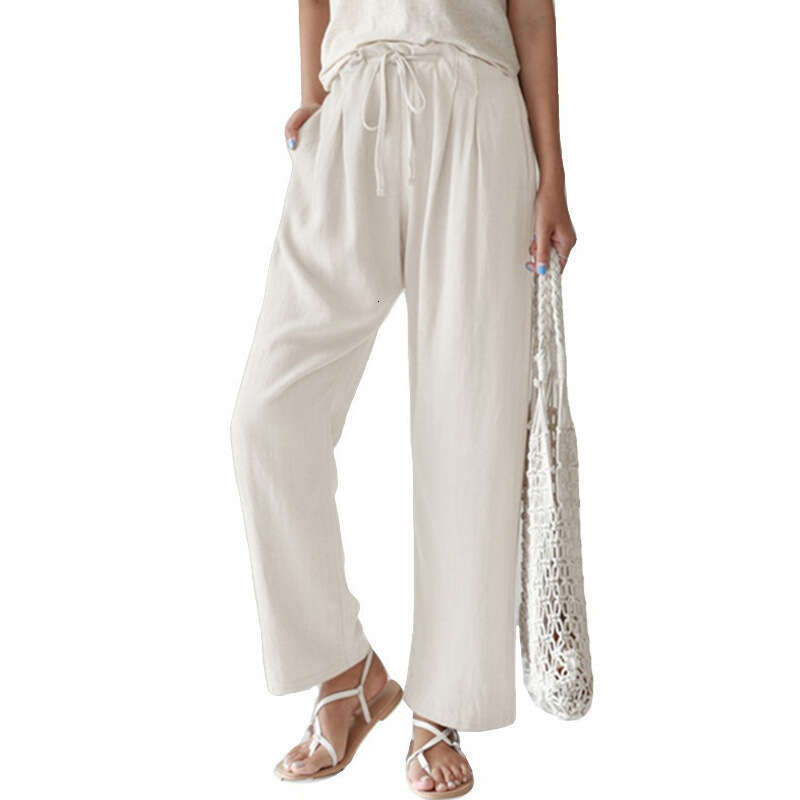 2024 Spring and Summer New Loose Casual Women's Solid Color Elastic Waist Strap Straight Pants