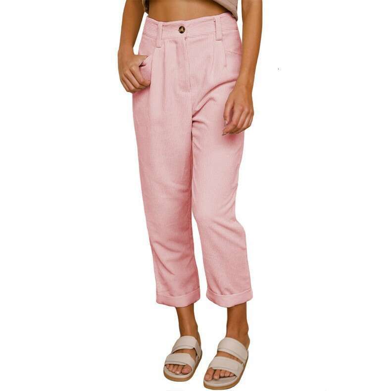 Autumn new women's high waisted casual solid color corduroy loose straight leg pants for women