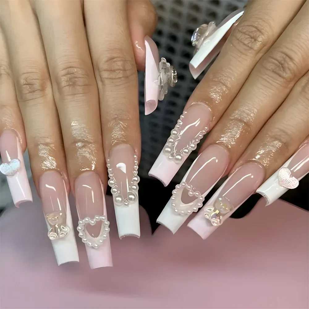 24 pieces of artificial fake nails with adhesive fake nail tips heart-shaped design detachable press nails W240905
